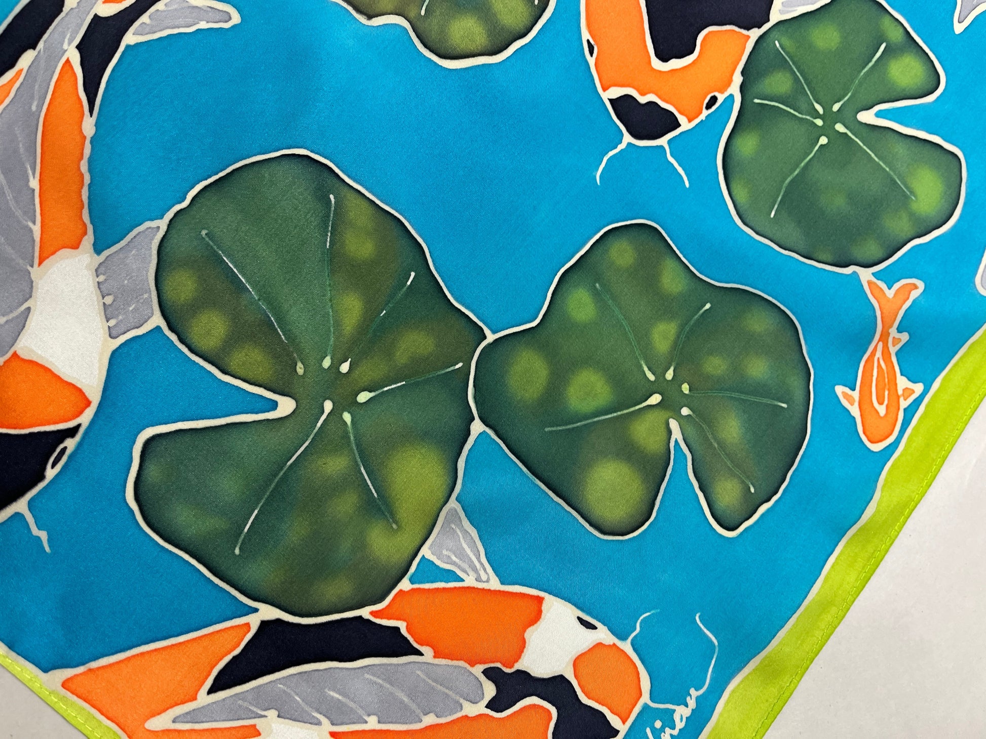 "Aqua Pond Koi” - Hand-dyed Silk Wall Hanging  - $365