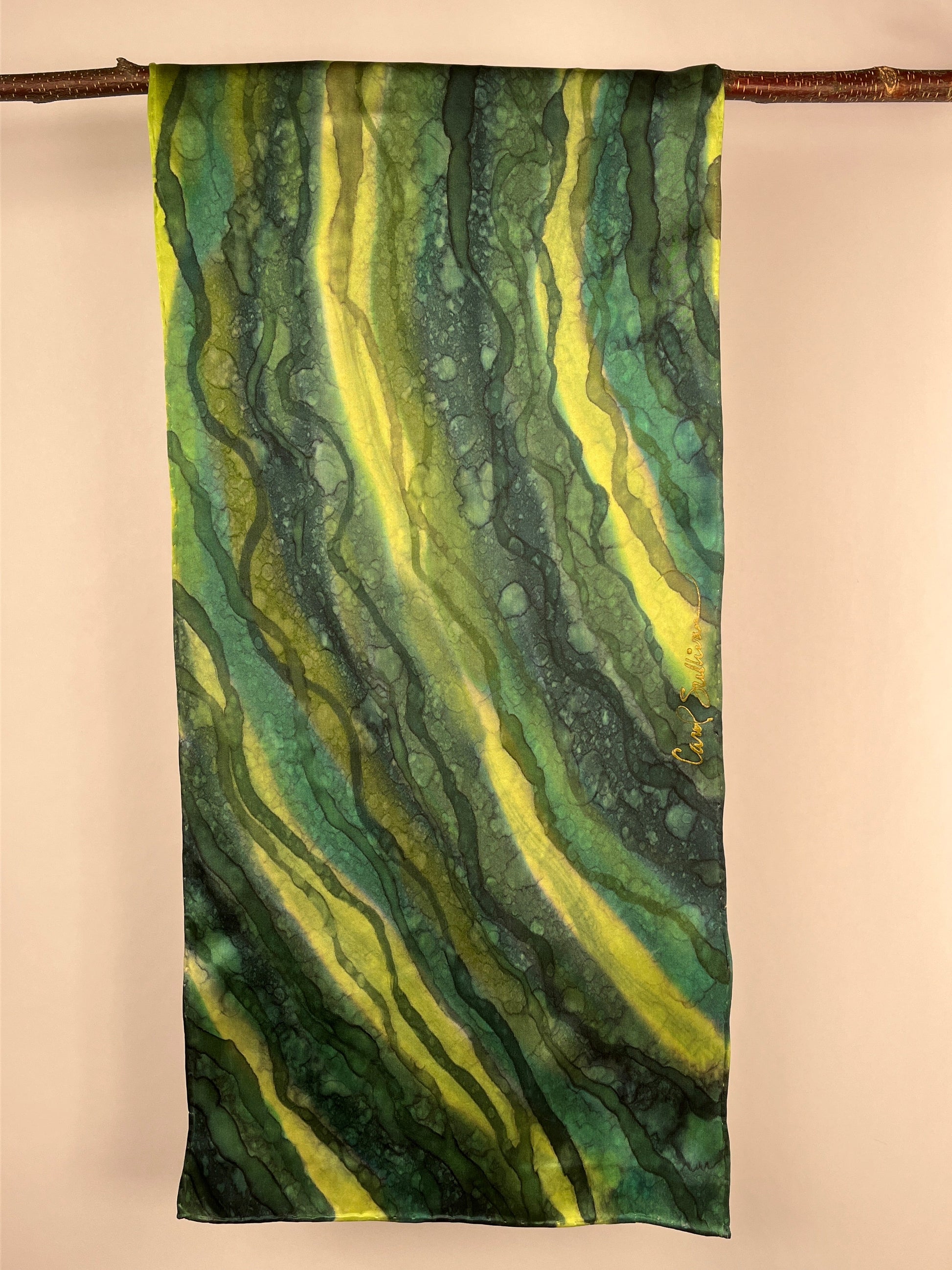 “Flow Abstract- Kelp Forest" - Hand-dyed Silk Scarf - $110