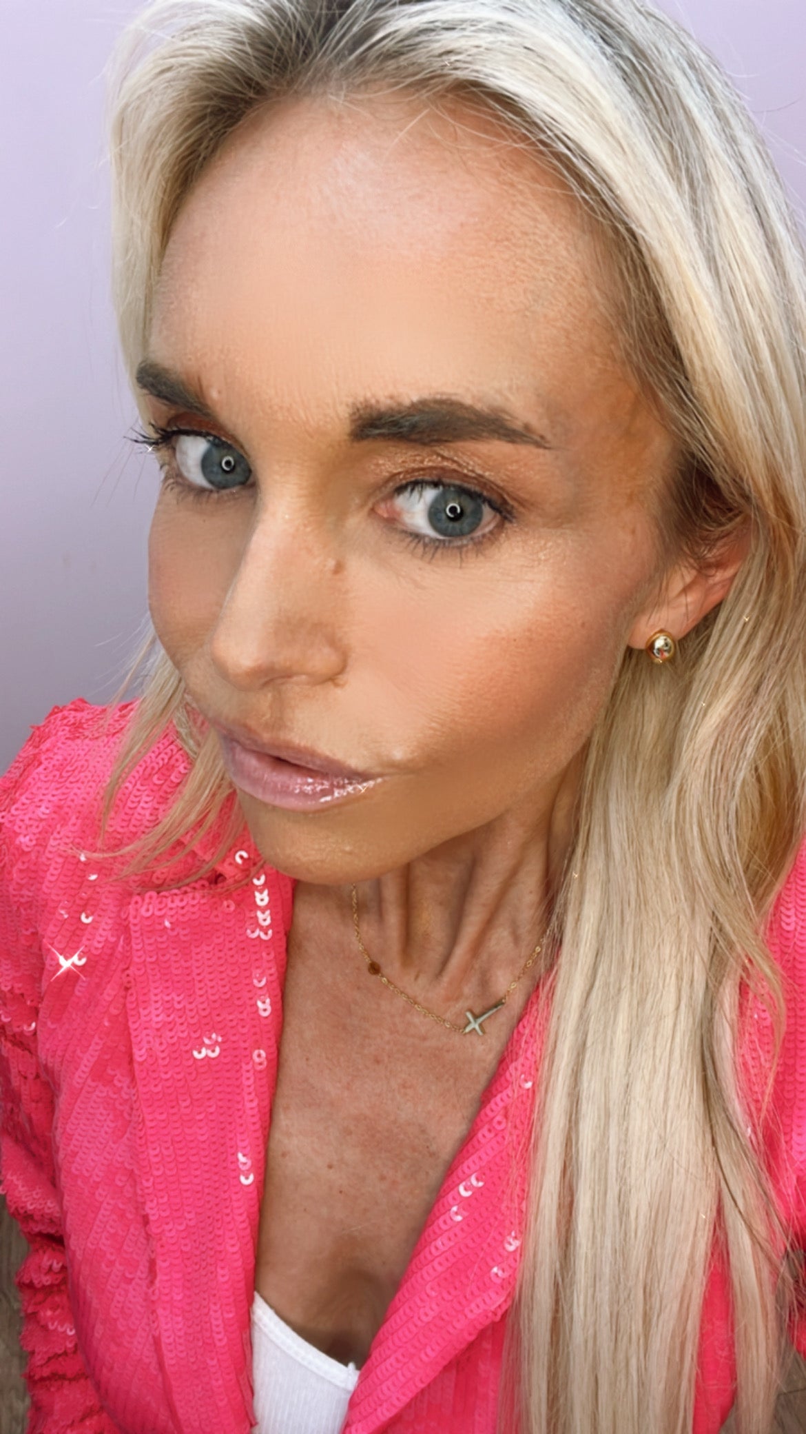 Crystal and Cross Simple Chain Necklace in Gold