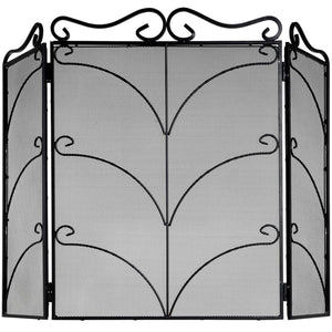 Handcrafted black ornate metal fire screen with intricate design, 75cm x 85cm, for fireplace protection and elegant decor. by Sostter at brixbailey.com