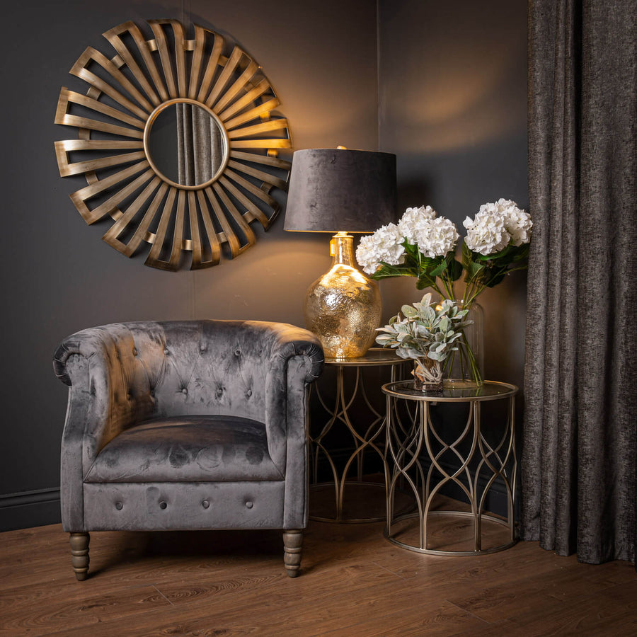 Vintage silver sunburst mirror with beveled glass, 100cm diameter, antique metal finish for elegant wall decor. by Sostter at brixbailey.com