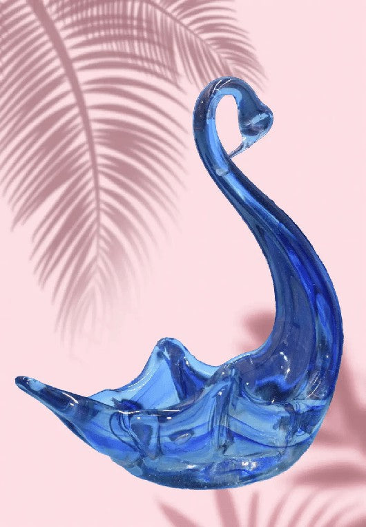 ART GLASS SWAN DISH BLUE & CLEAR GLASS