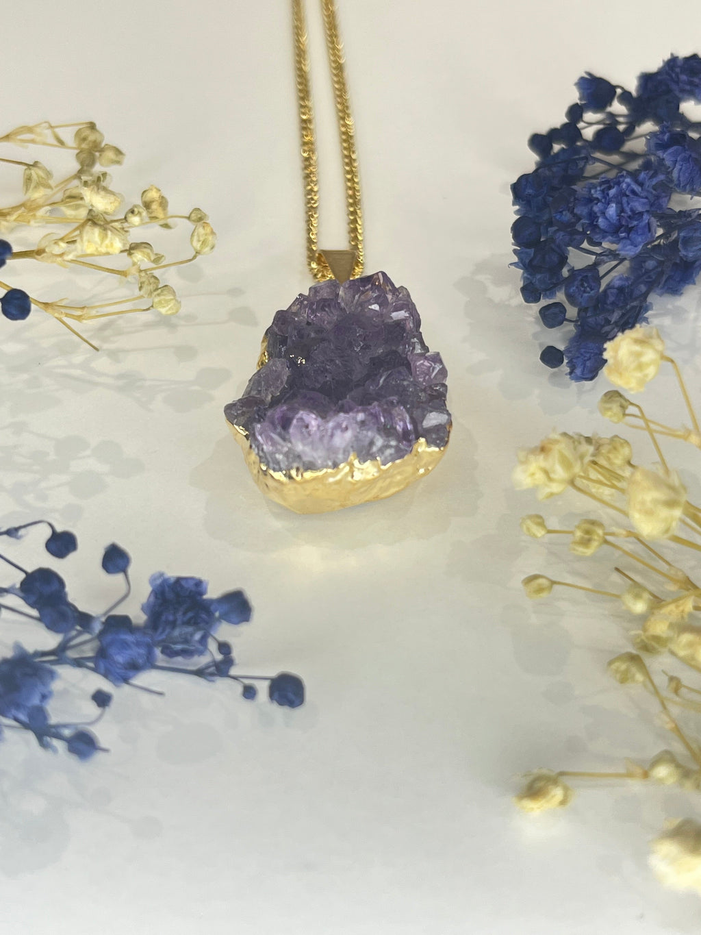 Gold Plated Amethyst Cluster Necklace