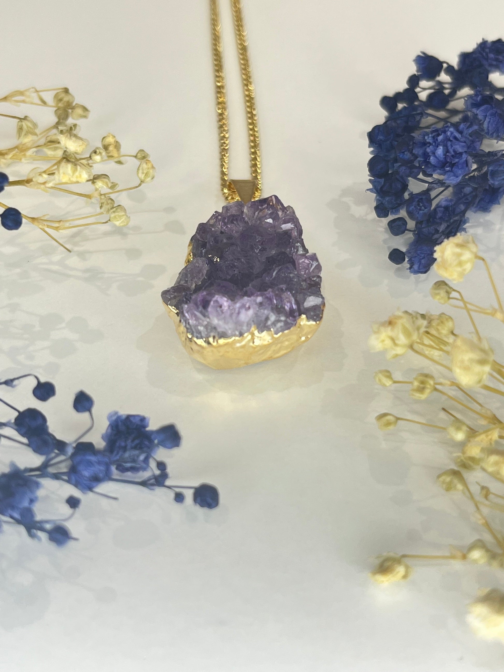 Gold Plated Amethyst Cluster Necklace