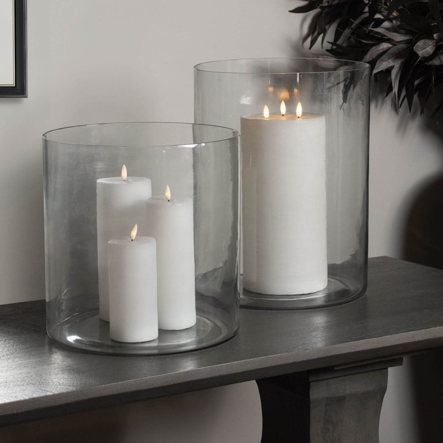 Clear glass cylinder vase, 40cm tall, for floral arrangements or candle displays, modern minimalist home decor by Sostter at brixbailey.com