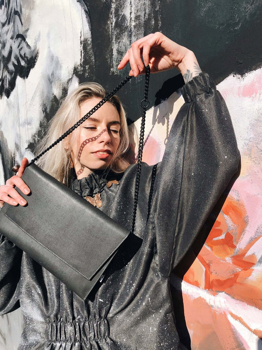 Black Matte Leather Shoulder Bag – Versatile & Handmade by RR at brixbailey.com