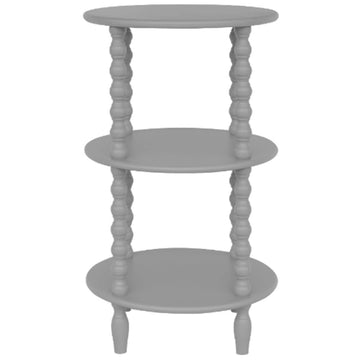 Modern round side table in warm grey wood, minimalist design with organic curves, 76cm height, solid wood construction by Sostter at brixbailey.com