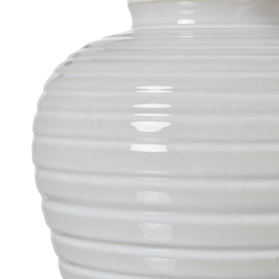 Handcrafted ribbed ceramic table lamp in earthy green with neutral linen shade, 62cm tall, for ambient lighting. by Sostter at brixbailey.com