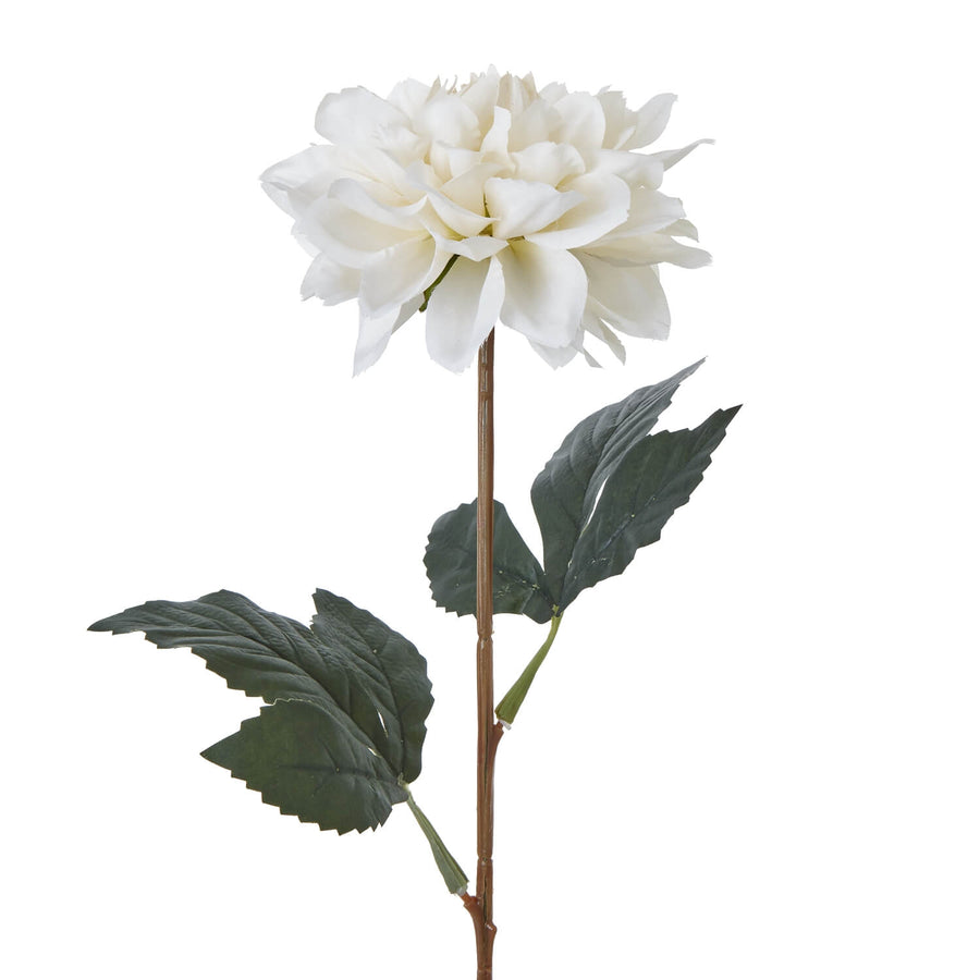 Tall white artificial dahlia flower with layered petals and green foliage, 83cm height, lifelike home decor by Sostter at brixbailey.com