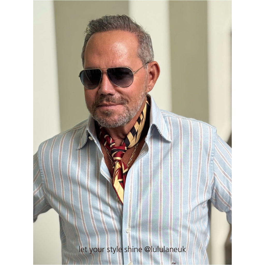 Kanagawa Wave Silk Scarf - 65cm Double-Sided Print Men's Neckerchief with Hand-Rolled Edges