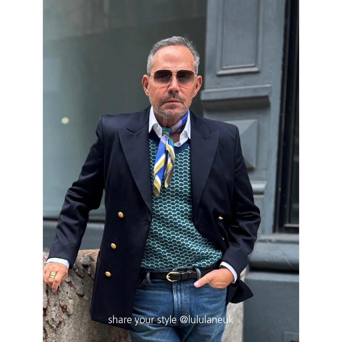 Blue Abstract Lotus Silk Square Scarf - 65cm Double-Sided Print Unisex Bandana Scarf with Hand-rolled Edges