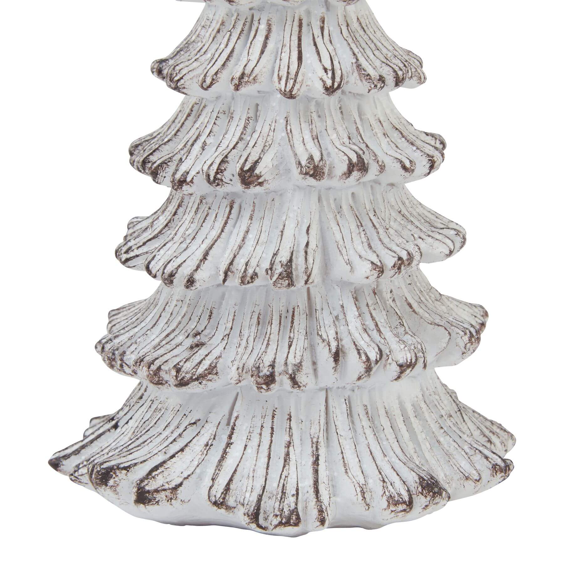Handcrafted white resin winter fir tree sculpture with snow-dusted branches, Scandinavian minimalist decor by RoomLondon at brixbailey.com