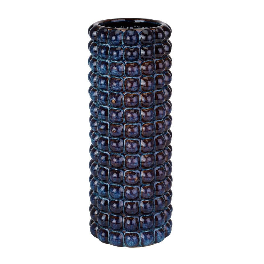 Indigo ceramic vessel with bubble texture, doubles as umbrella stand or planter, 47cm height, Seville collection by Sostter at brixbailey.com