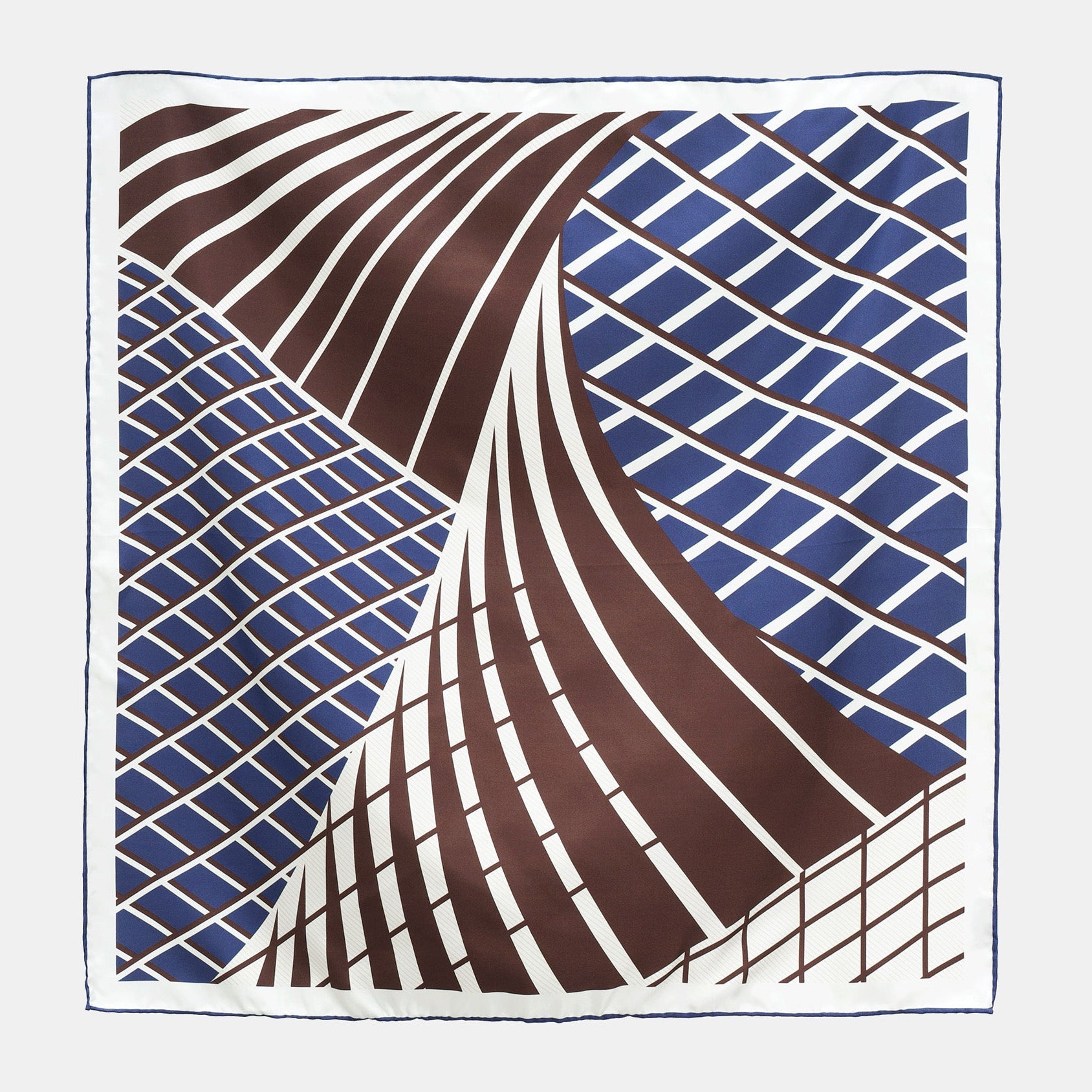 Kanagawa Wave Silk Scarf - 65cm Double-Sided Print Men's Neckerchief with Hand-Rolled Edges