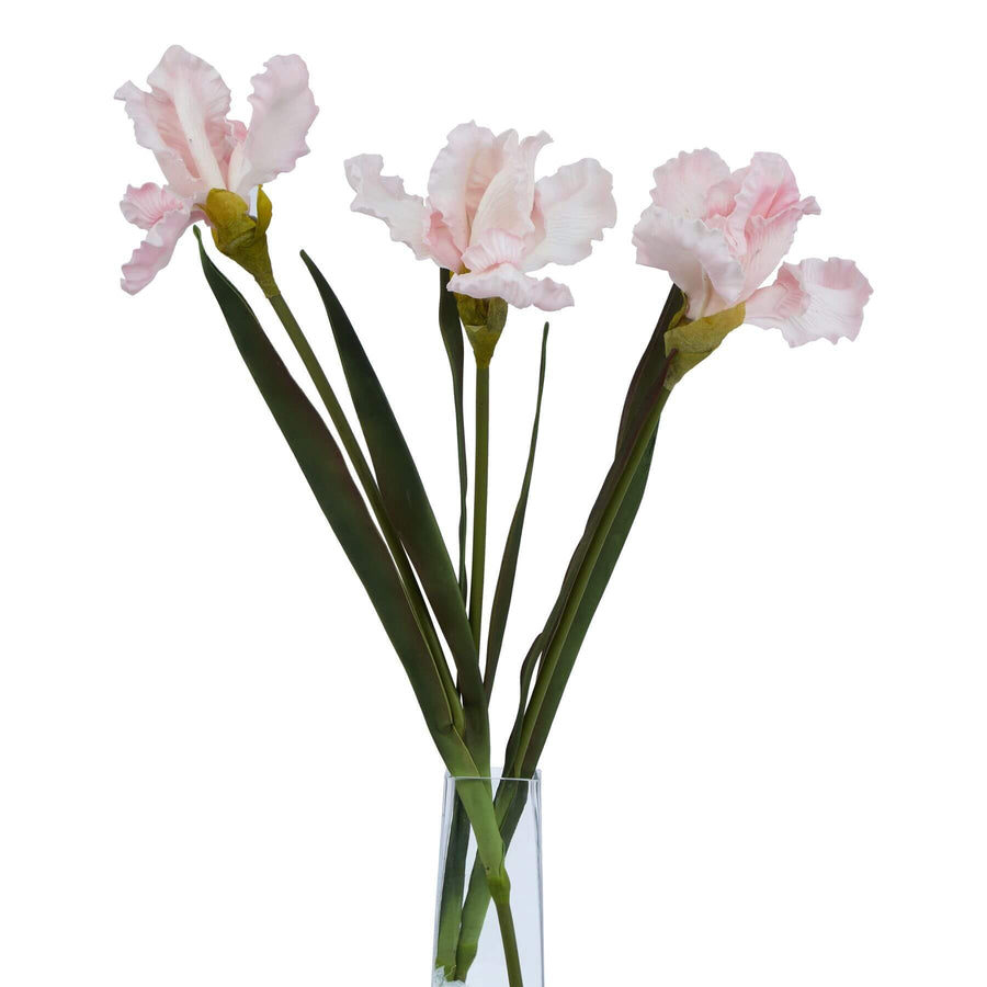 Pale pink artificial iris stem with fringed petals, lifelike detail, 83cm tall, perfect for home decor by Sostter at brixbailey.com