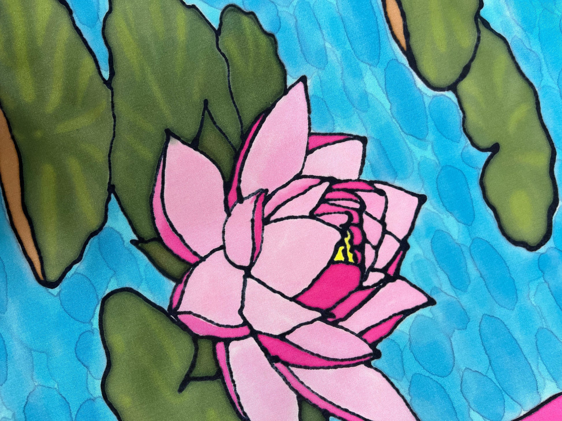 "Waterlily Zen” - Hand-dyed Silk Wall Hanging  - $365