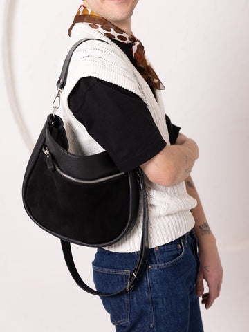 STELLA Leather Handbag - Black & Suede