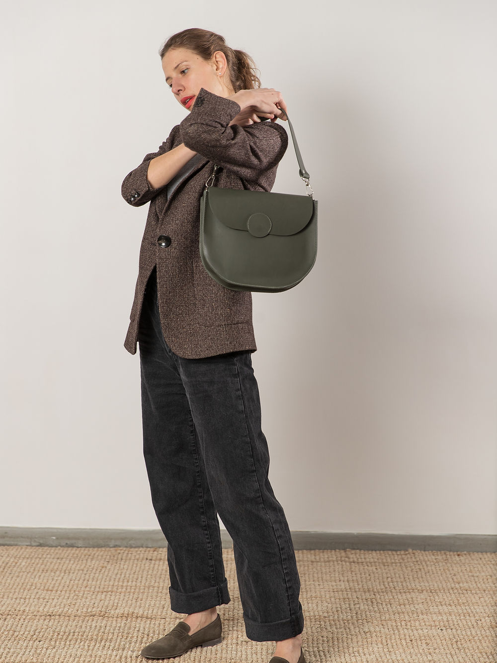 FIONA Green Shoulder Bag – Handmade with Secret Phone Pocket by TOKS VISOKS at www.brixbailey.com