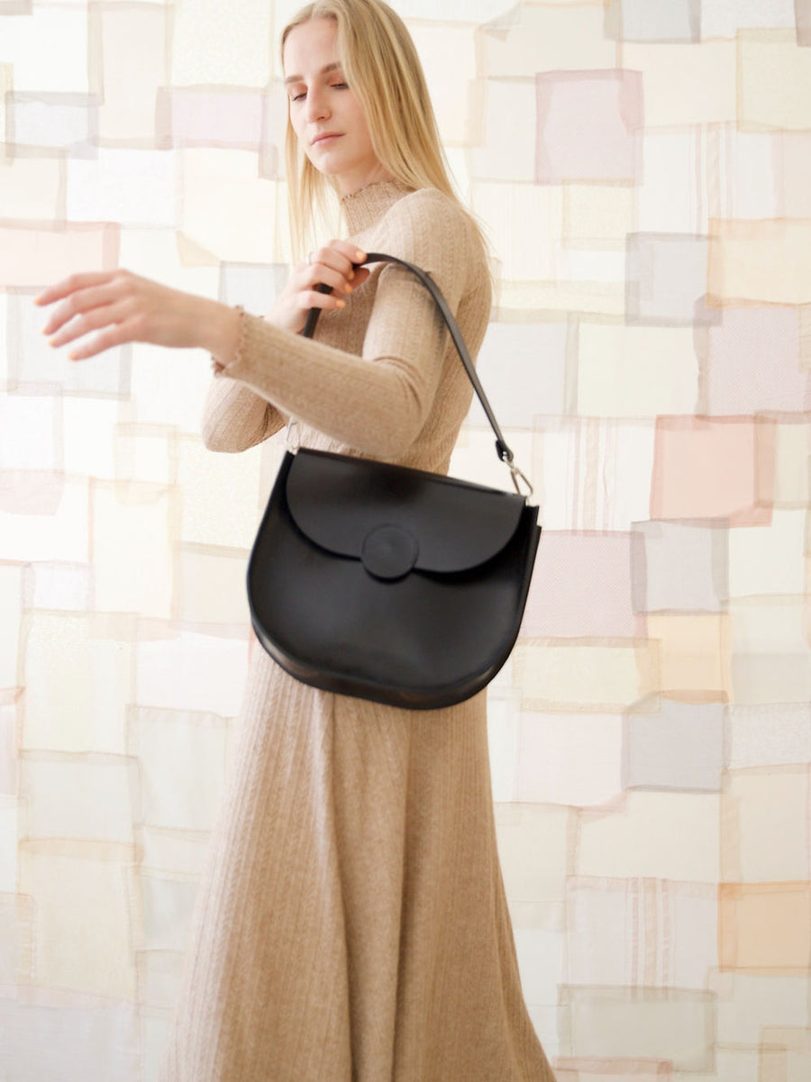 Black Fiona Bag – Handmade with Secret Phone Pocket by TOKS VISOKS at www.brixbailey.com