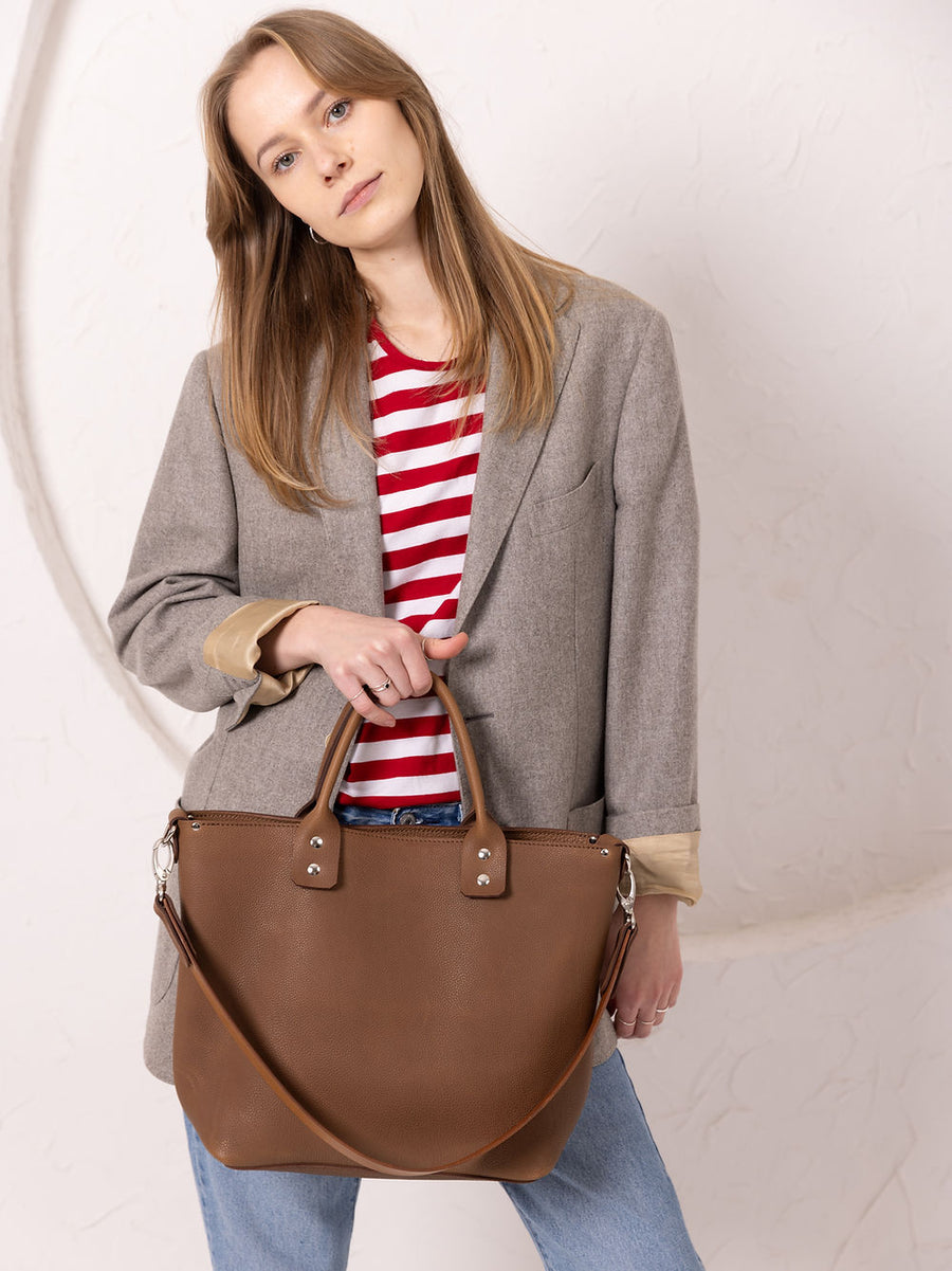 MIGLE Leather Tote Bag – Casual, Natural with Secret Pocket by TOKS VISOKS at www.brixbailey.com