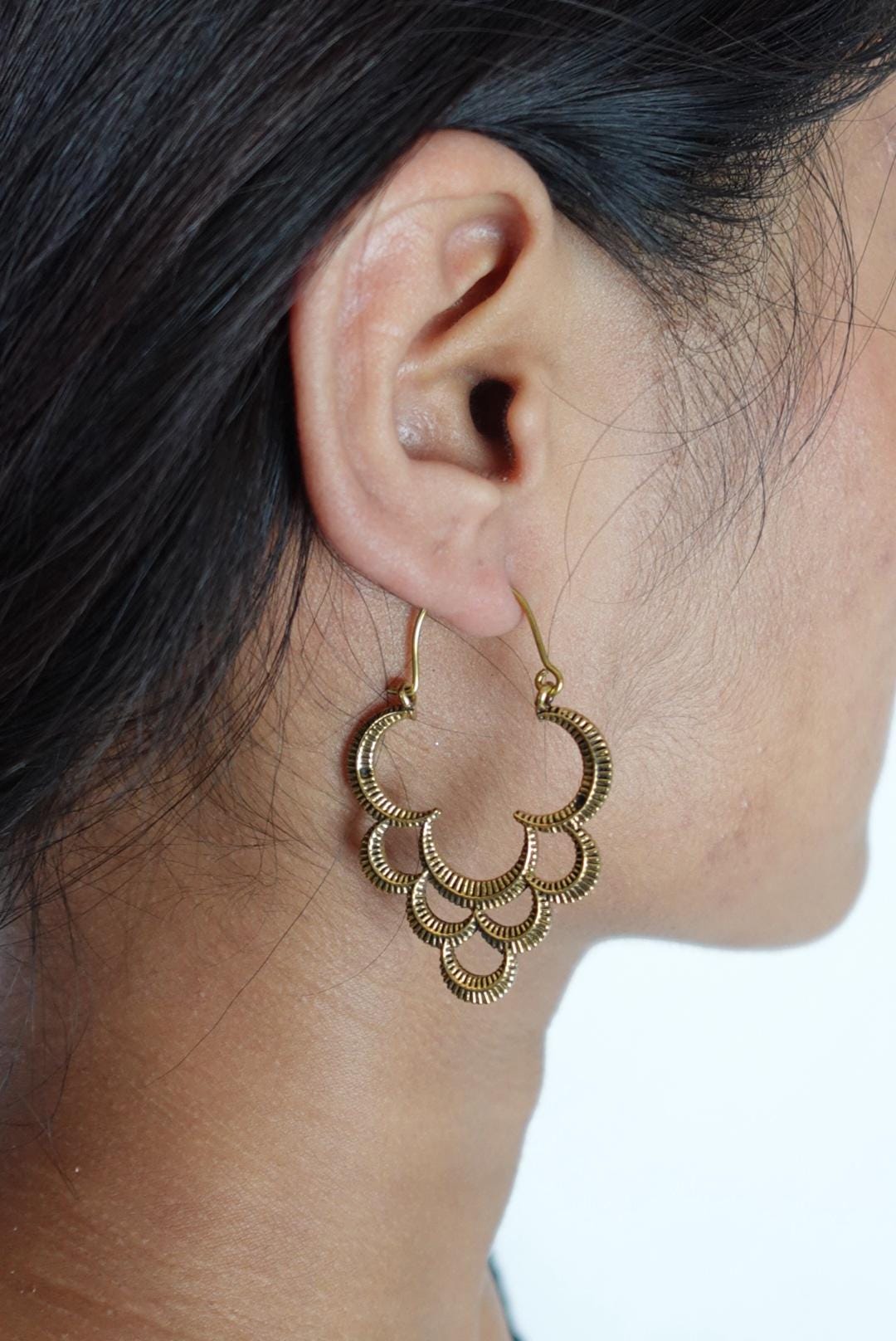 Antique Gold Crescent Layered  Hoops - Boho Earrings