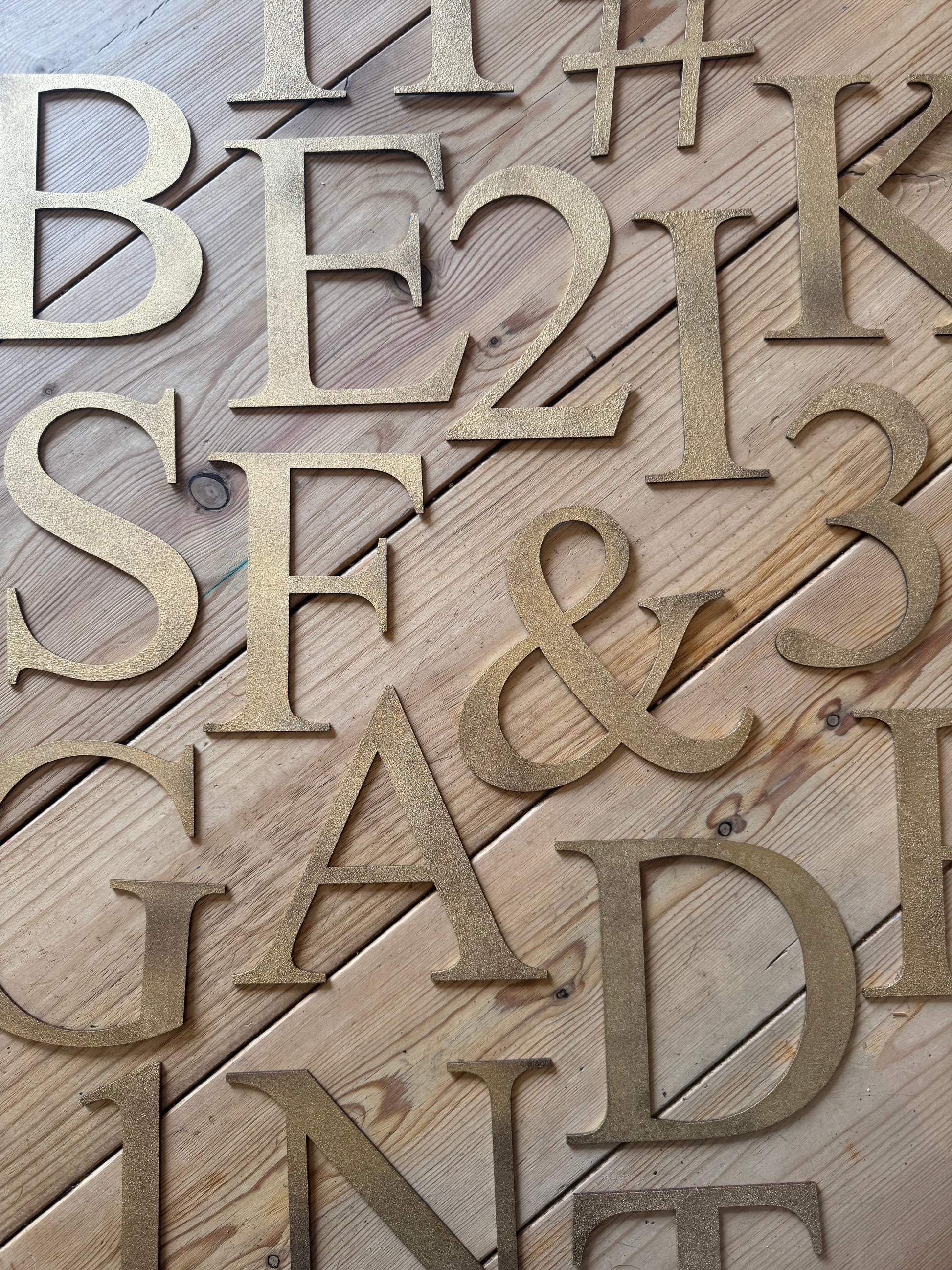 Distressed Gold 5" or 12" Classic Metal Letters, A-Z, 0-9