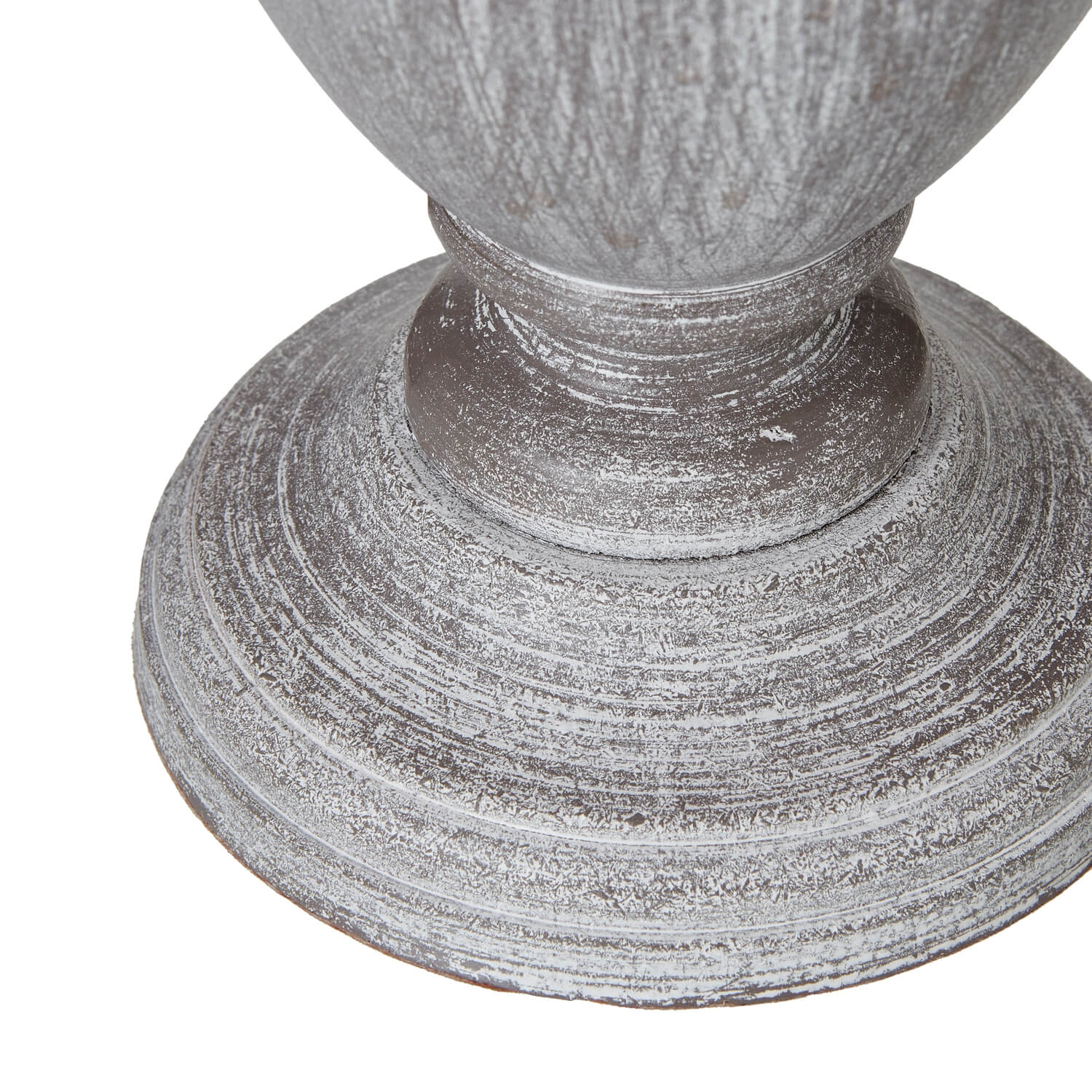 Pewter-toned Otem Urn Table Lamp with white linen shade on wooden base, 25cm height, vintage farmhouse lighting by Sostter at brixbailey.com