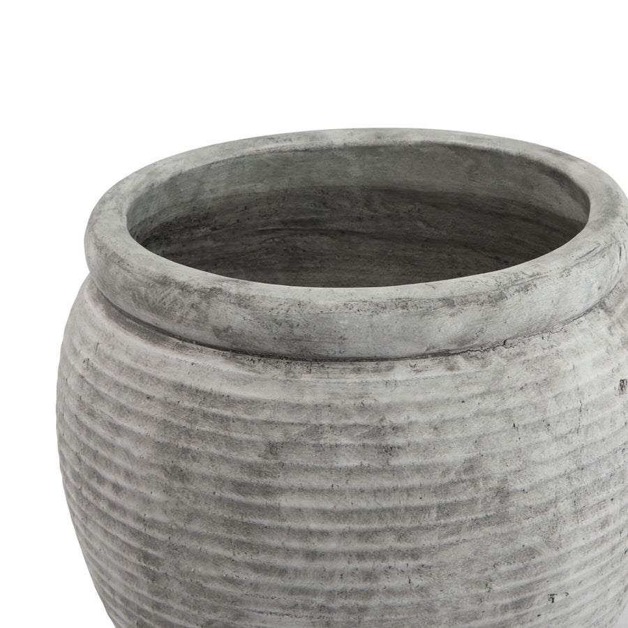 Handcrafted grey ceramic Athena planter with weathered finish, 40cm wide, for Mediterranean home decor by Sostter at brixbailey.com