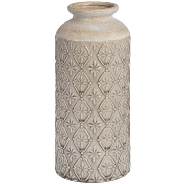 Handcrafted ceramic vase in deep nero glaze with intricate detailing, 32cm tall, for modern or traditional decor. by Hill Interiors at brixbailey.com