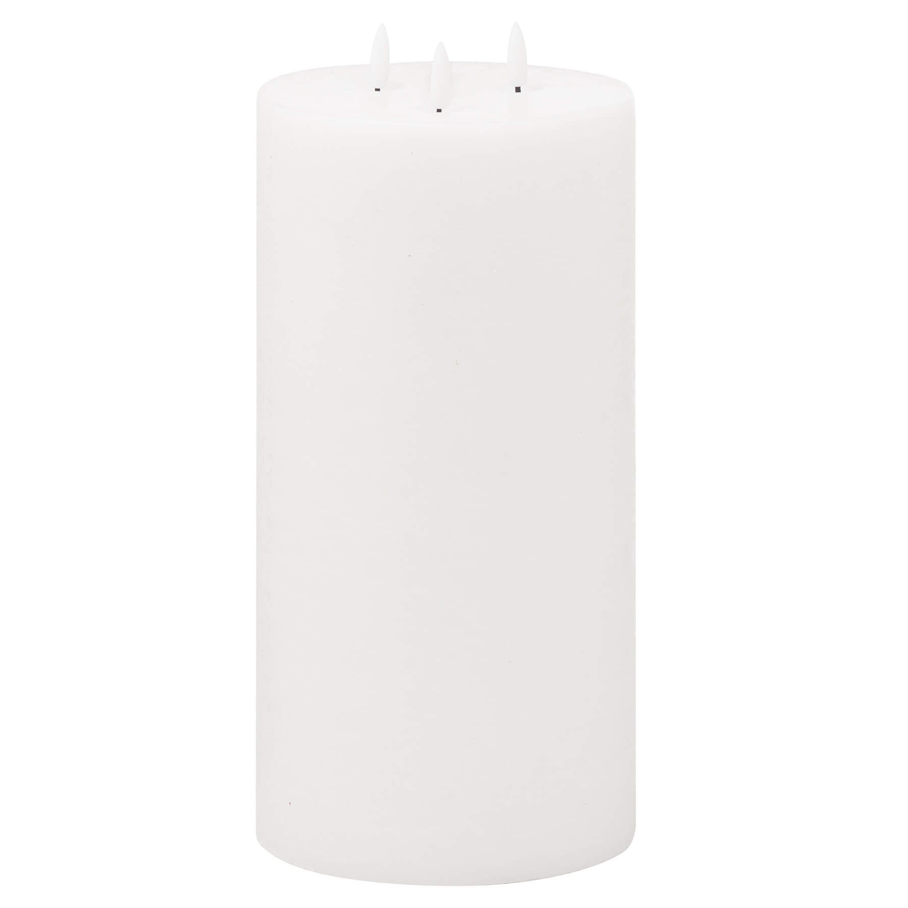 White LED wax candle with realistic flickering amber glow, 3 wicks, 30cm tall, safe flameless home decor by Sostter at brixbailey.com
