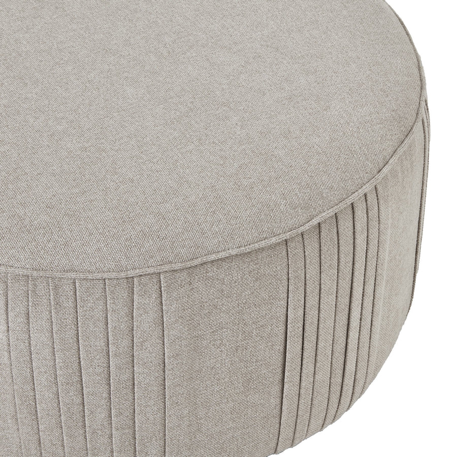 Lily swivel ottoman in oatmeal twill fabric, wooden base, 82cm square, neutral home decor piece with 360-degree rotation by Sostter at brixbailey.com