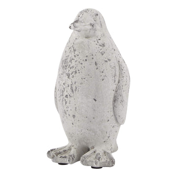 Grey ceramic penguin statue with stone-effect texture, 21cm tall, for winter decor and home accents by Sostter at brixbailey.com