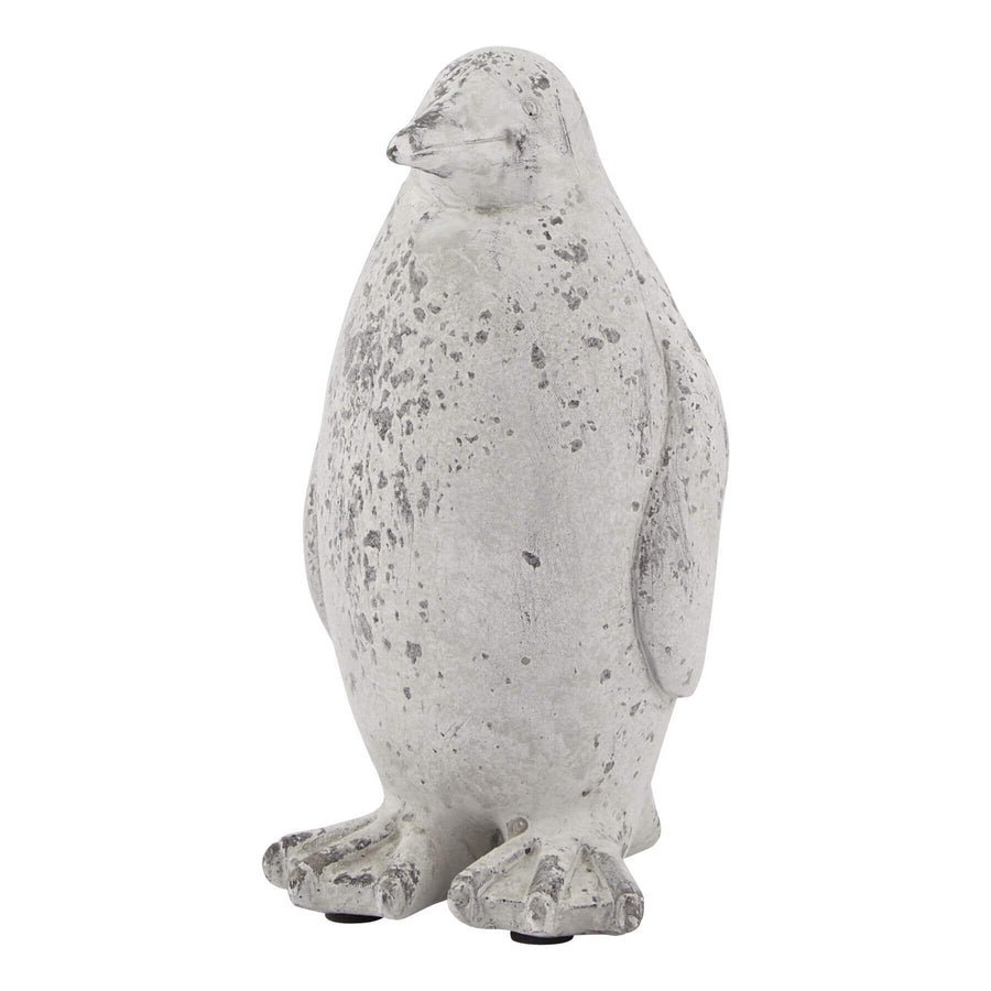 Grey ceramic penguin statue with stone-effect texture, 21cm tall, for winter decor and home accents by Sostter at brixbailey.com