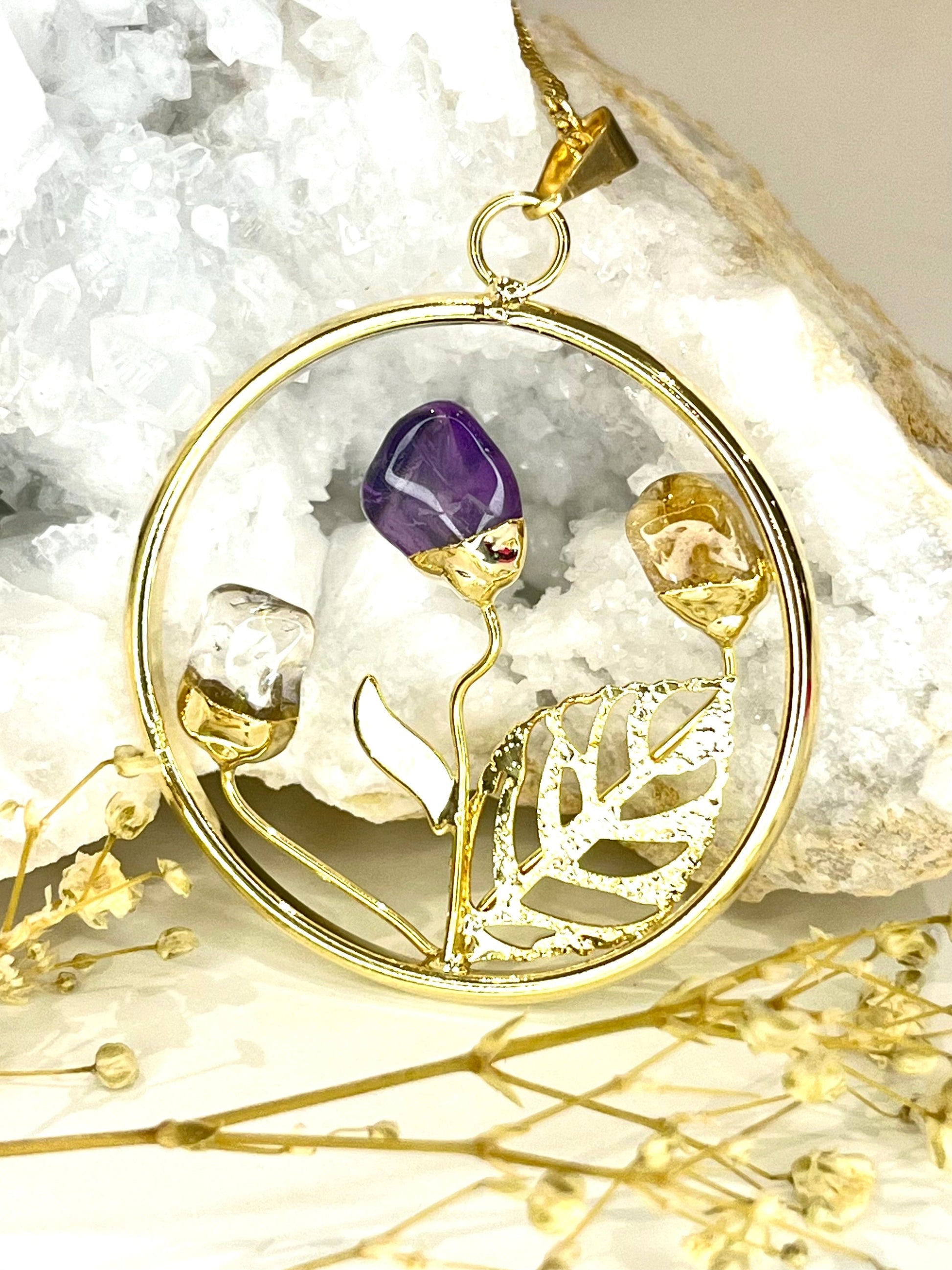 Gold Plated Crystal Flowers Necklace