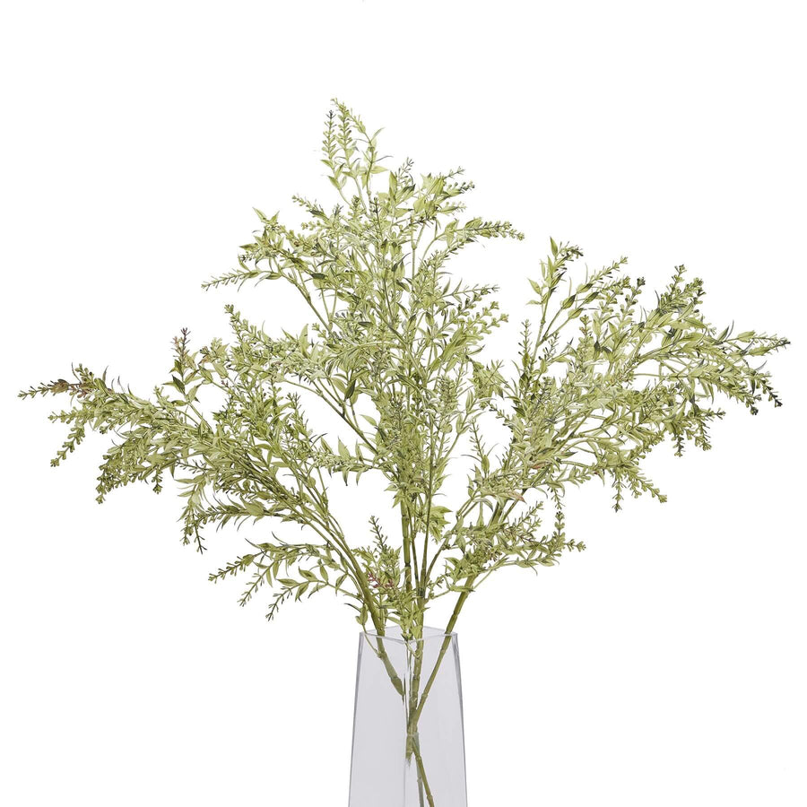 Handcrafted green plastic broom stem for floral arrangements, 75cm tall with feathery rustic botanicals design by Sostter at brixbailey.com