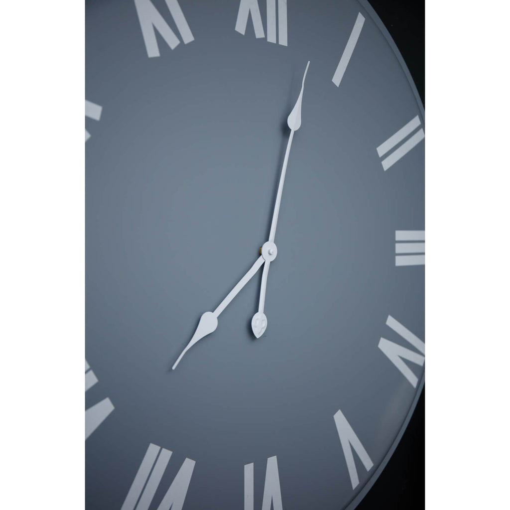 Rothay large grey wall clock with white Roman numerals, 80cm Scandinavian minimalist design for modern interiors by Sostter at brixbailey.com