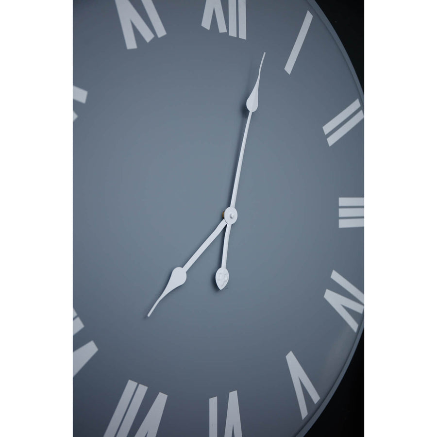 Rothay large grey wall clock with white Roman numerals, 80cm Scandinavian minimalist design for modern interiors by Sostter at brixbailey.com
