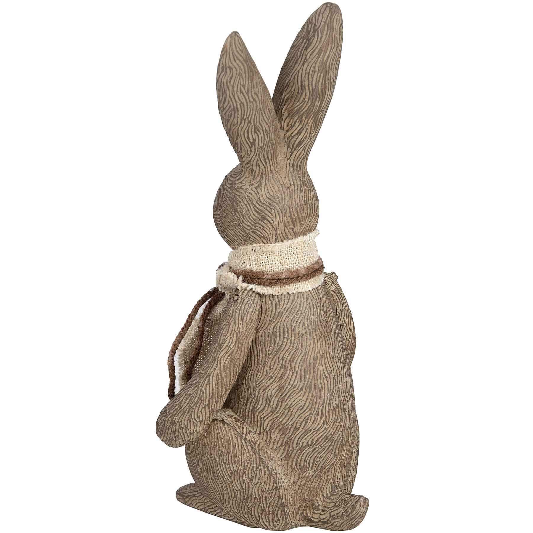 Handcrafted winter bunny figurine with fabric scarf, warm brown resin decor for shelves or mantels by Sostter at brixbailey.com