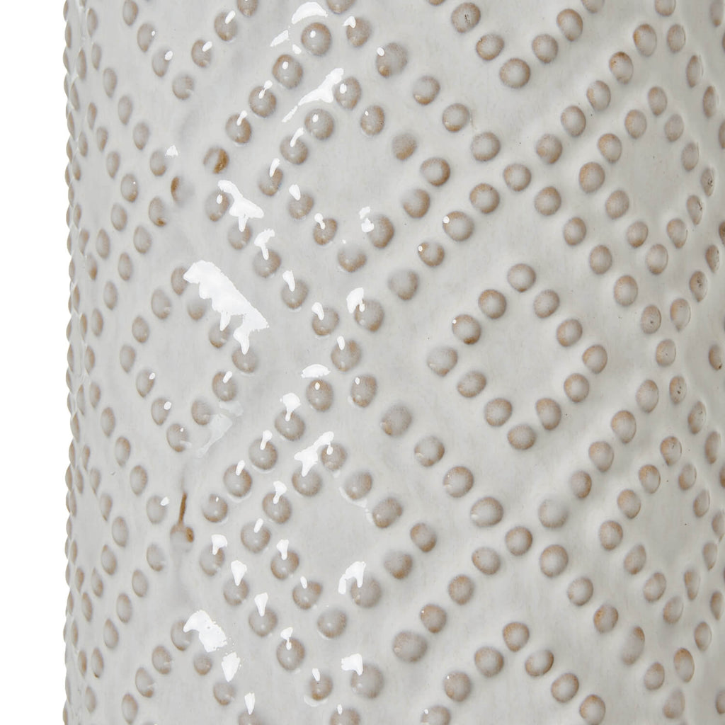 White beaded ceramic table lamp with linen shade, 71cm tall, modern coastal home decor centerpiece by Sostter at brixbailey.com