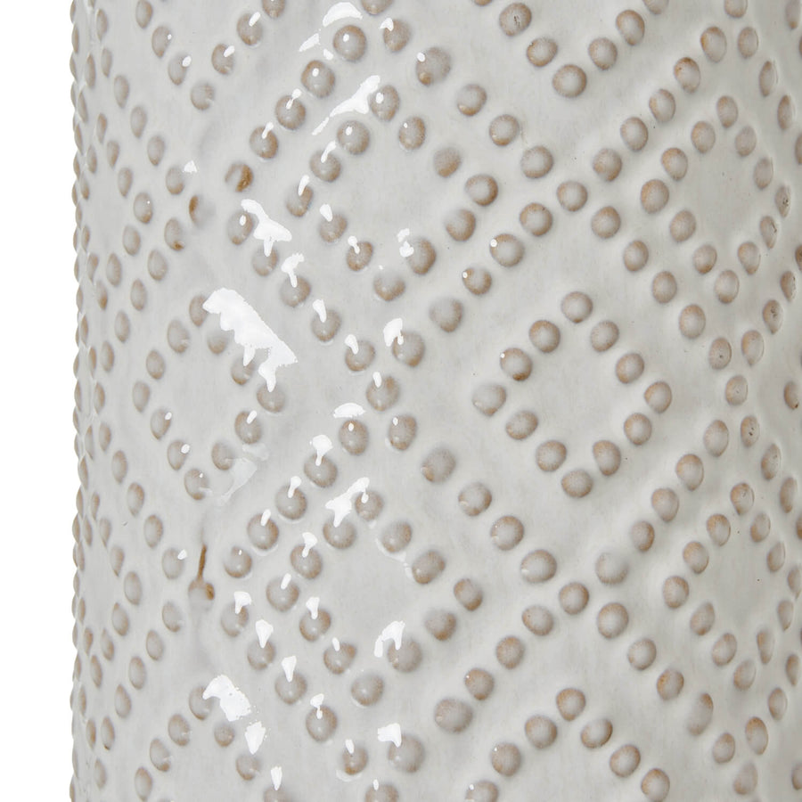 White beaded ceramic table lamp with linen shade, 71cm tall, modern coastal home decor centerpiece by Sostter at brixbailey.com