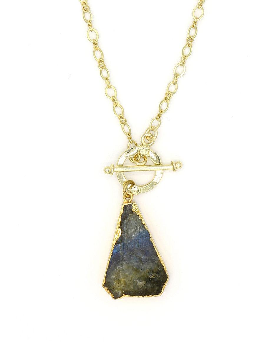 Labradorite Triangle Necklace in Brass