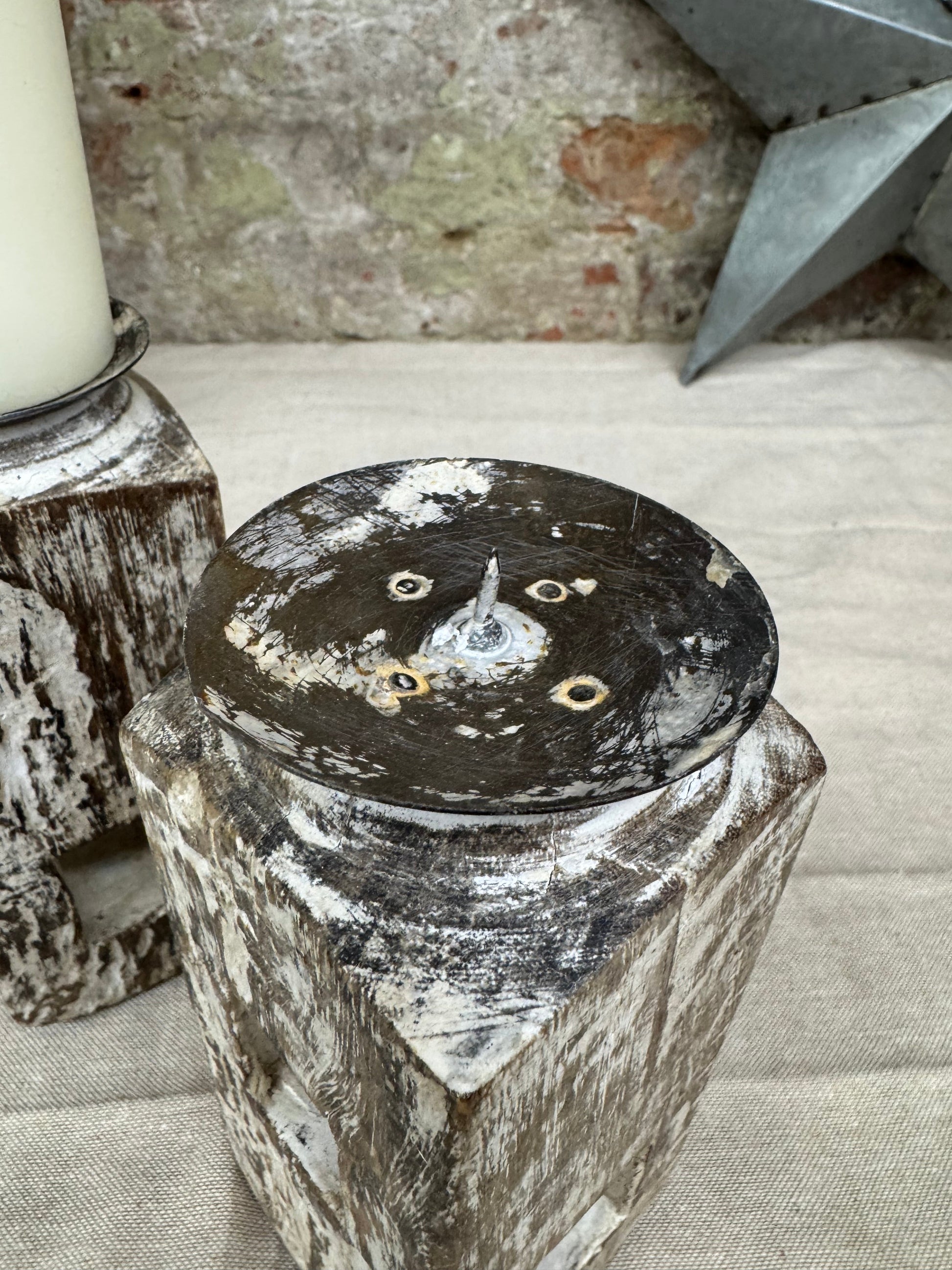 Pair Of Rustic Wooden Candle Holders / Large Church Candle Candlesticks /C