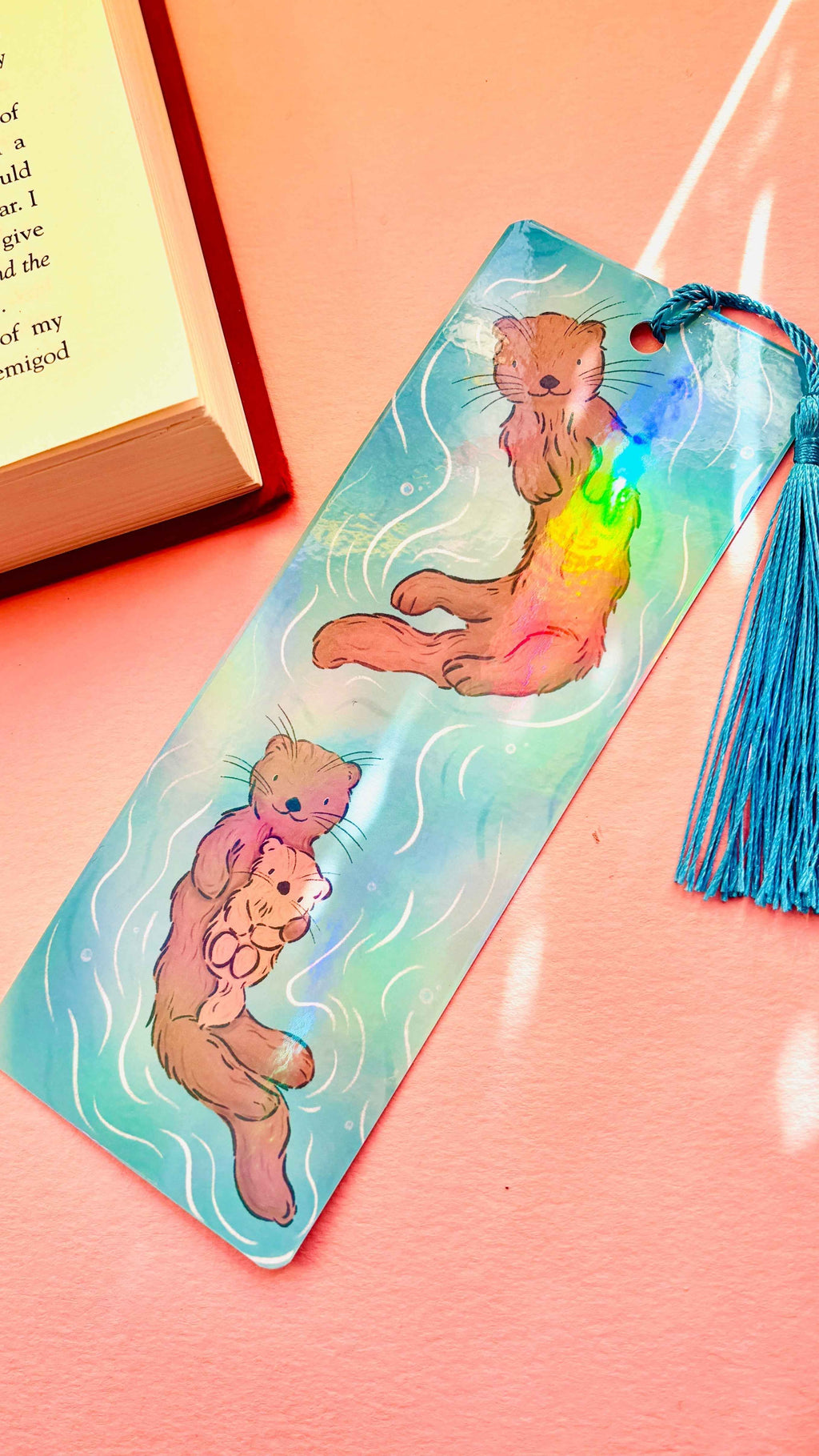 Otter Art Rainbow Holographic Bookmark