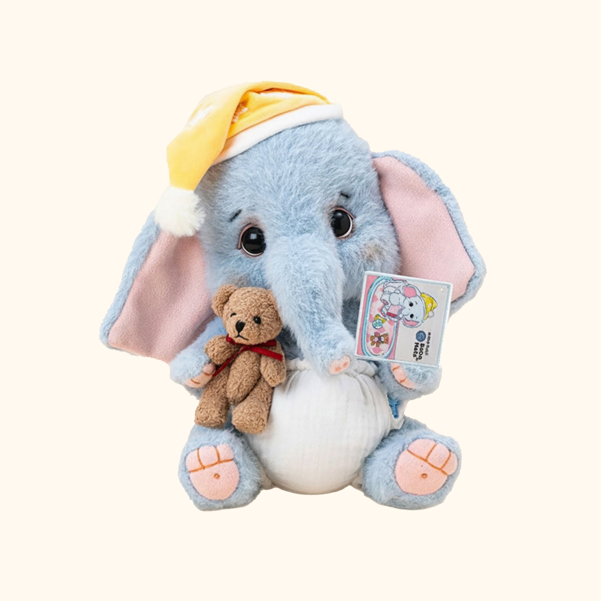 Handmade Soft Elephant Plush Toy with Tiny Bear Companion