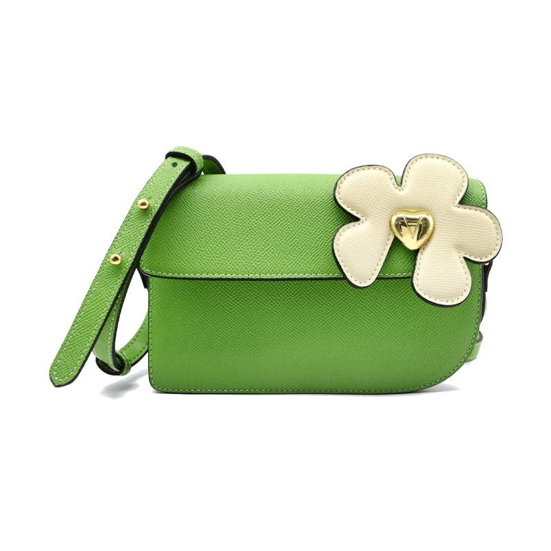 Little Flower Canna Crossbody Leather Bag in Black and Green