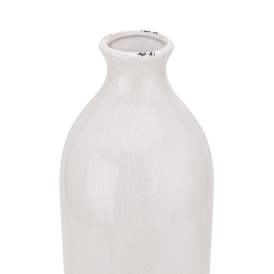 Tall cream crackle-glaze ceramic vase for floral arrangements, 51cm height, artisan-crafted with textured finish. by Sostter at brixbailey.com