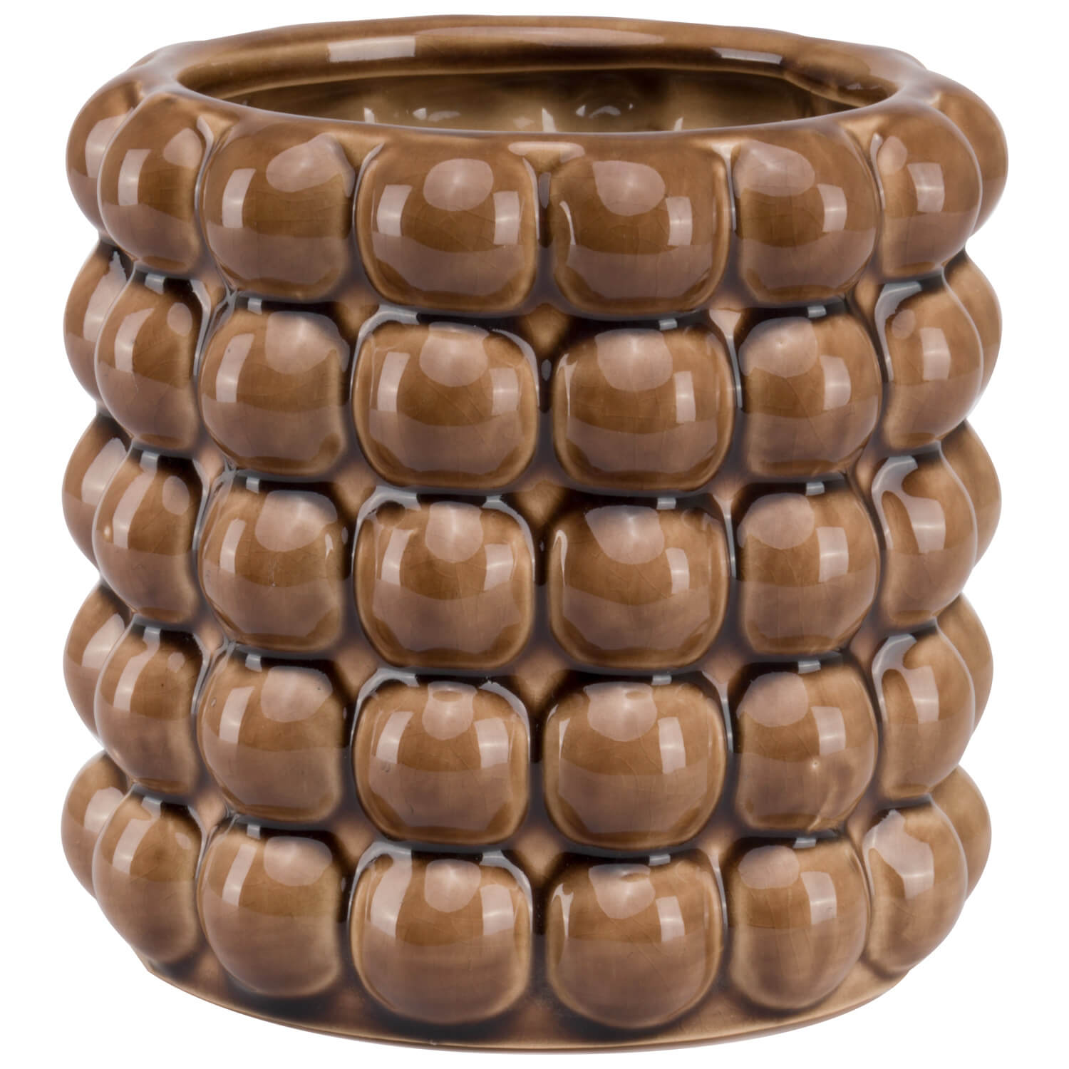 Handcrafted caramel ceramic planter with bubble texture, 15cm, for modern or traditional decor. by RoomLondon at brixbailey.com