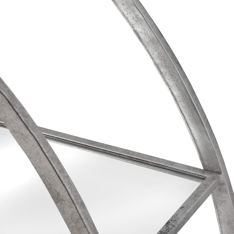 Silver geometric wall shelf with multi-level circular design, perfect for modern decor and plants.by Sostter at brixbailey.com