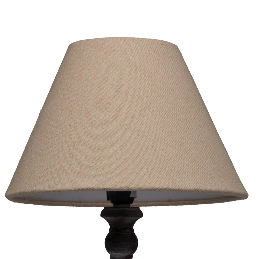 Handcrafted Incia table lamp with grey-washed wood base and natural linen shade for modern or rustic decor by Sostter at brixbailey.com