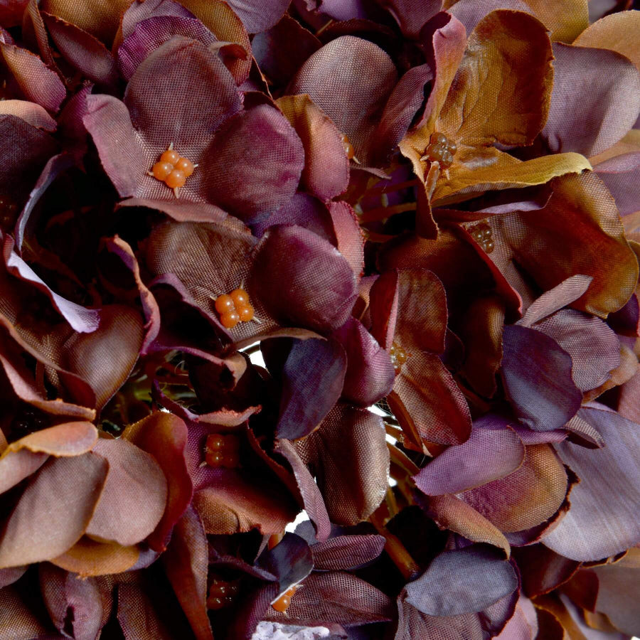 Realistic coffee-toned hydrangea stem with hand-painted petals, bendable wire for arrangements, 42cm height, fade-resistant by Sostter at brixbailey.com